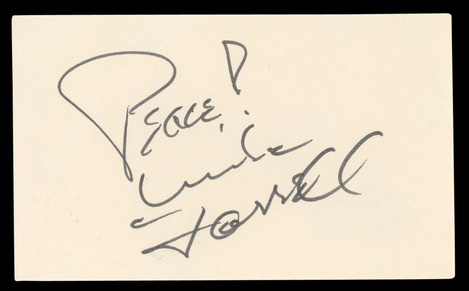 Mike Farrell M*A*S*H "Peace!" Authentic Signed 3x5 Index Card BAS #BL96779