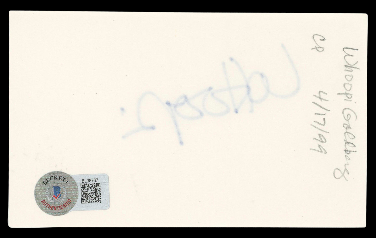Whoopi Goldberg The View Authentic Signed 3x5 Index Card BAS #BL98767