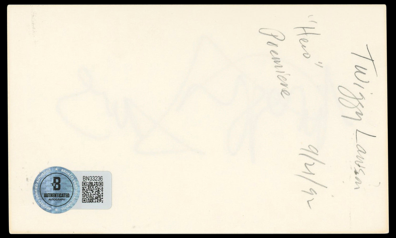 Twiggy Lawson Authentic Signed 3x5 Index Card Autographed BAS #BN33236