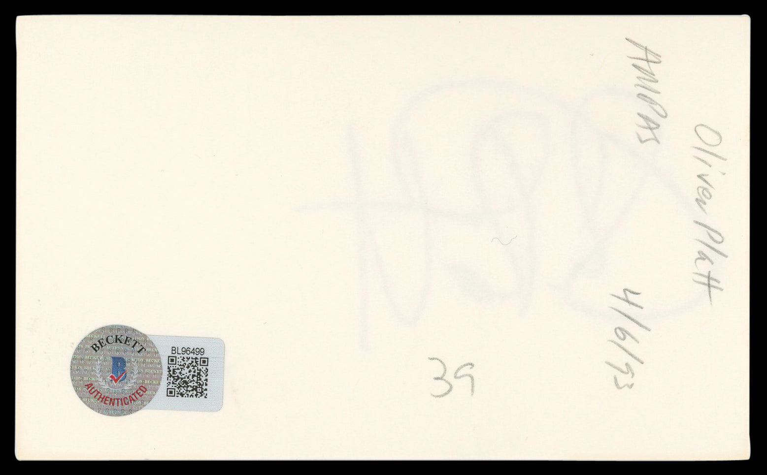 Oliver Platt The Bear Authentic Signed 3x5 Index Card Autographed BAS #BL96499