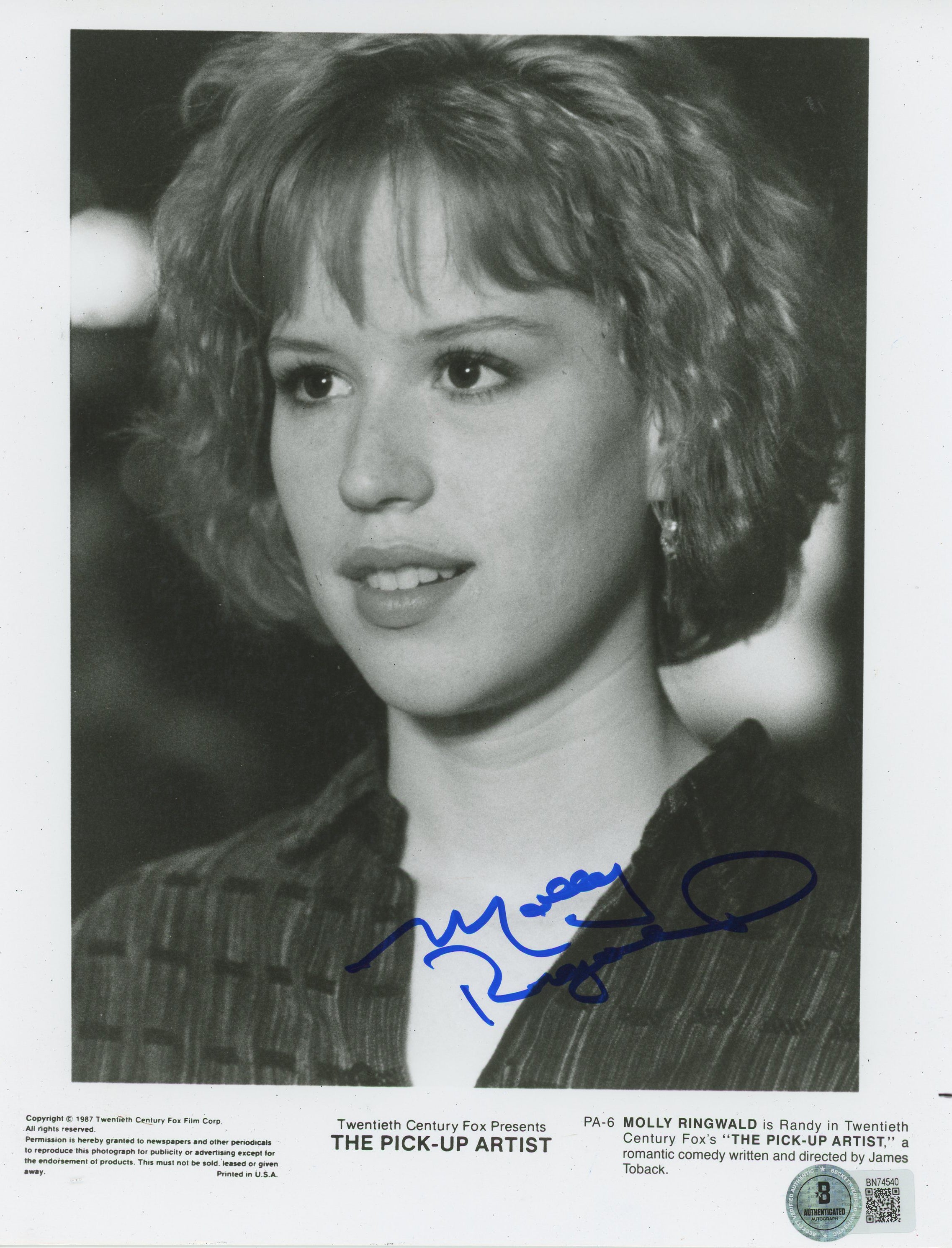 Molly Ringwald The Pick-up Artist Authentic Signed 8x10 Photo BAS #BN74540