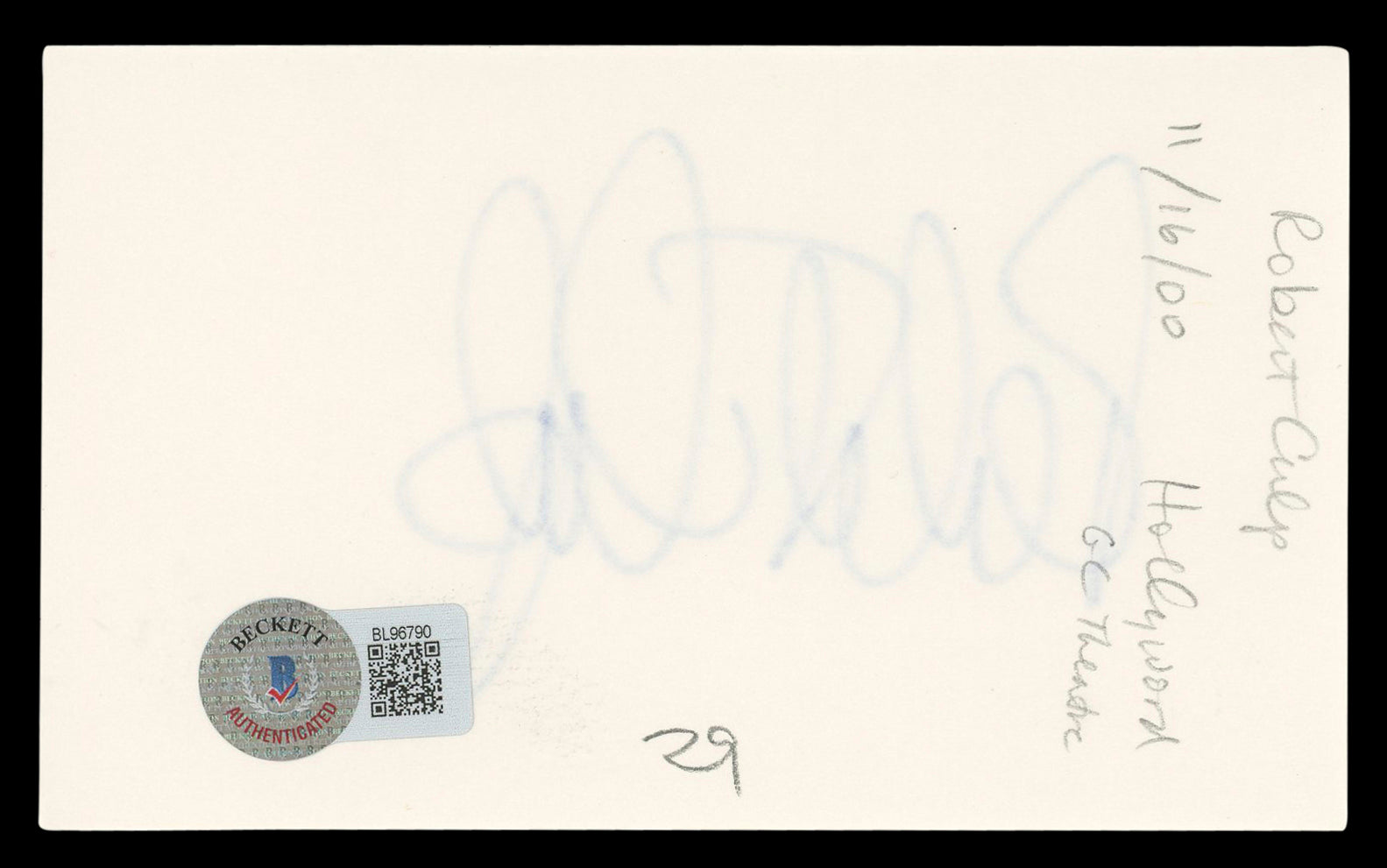 Robert Culp I Spy Authentic Signed 3x5 Index Card Autographed BAS #BL96790