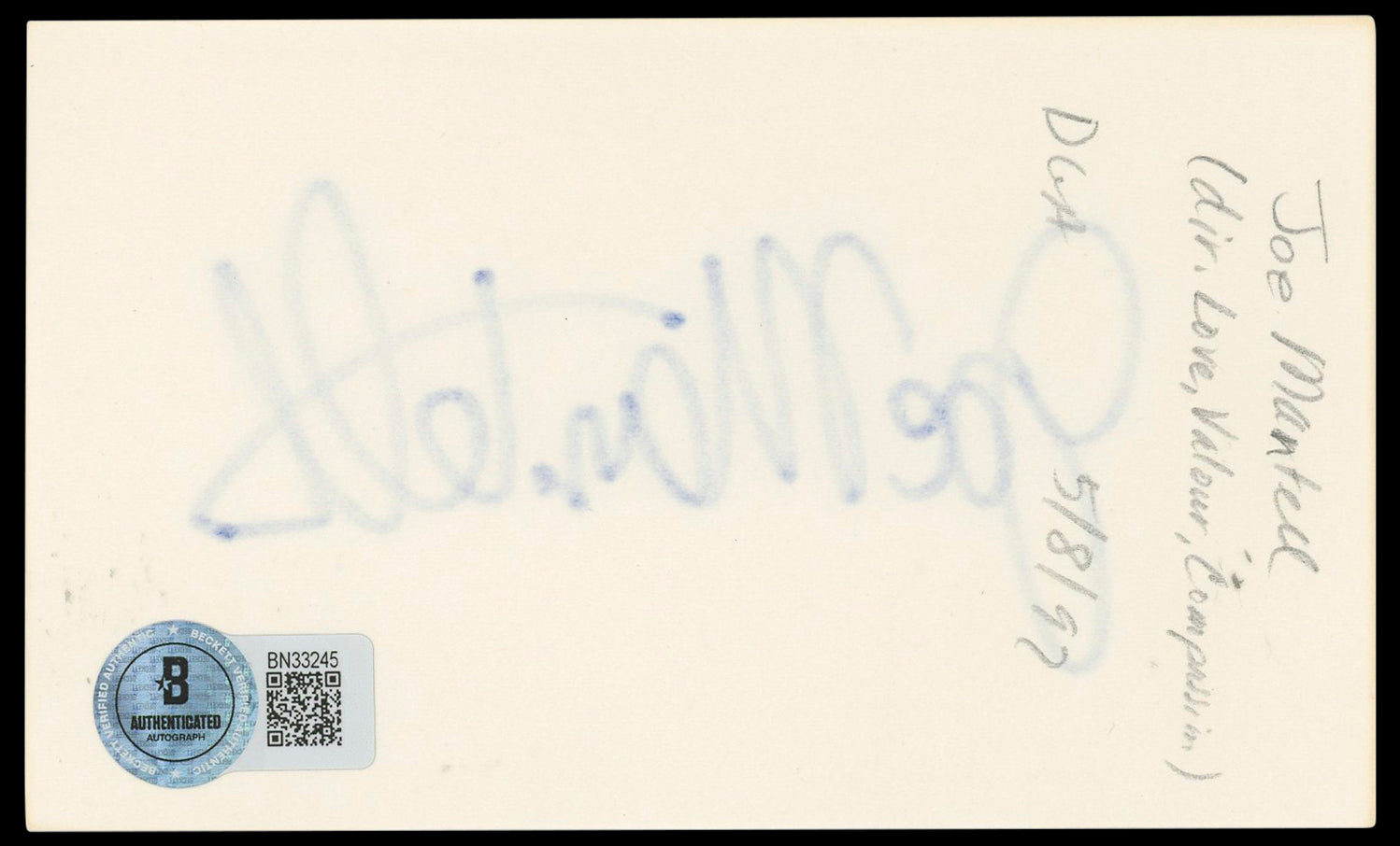 Joe Mantell Marty Authentic Signed 3x5 Index Card Autographed BAS #BN33245