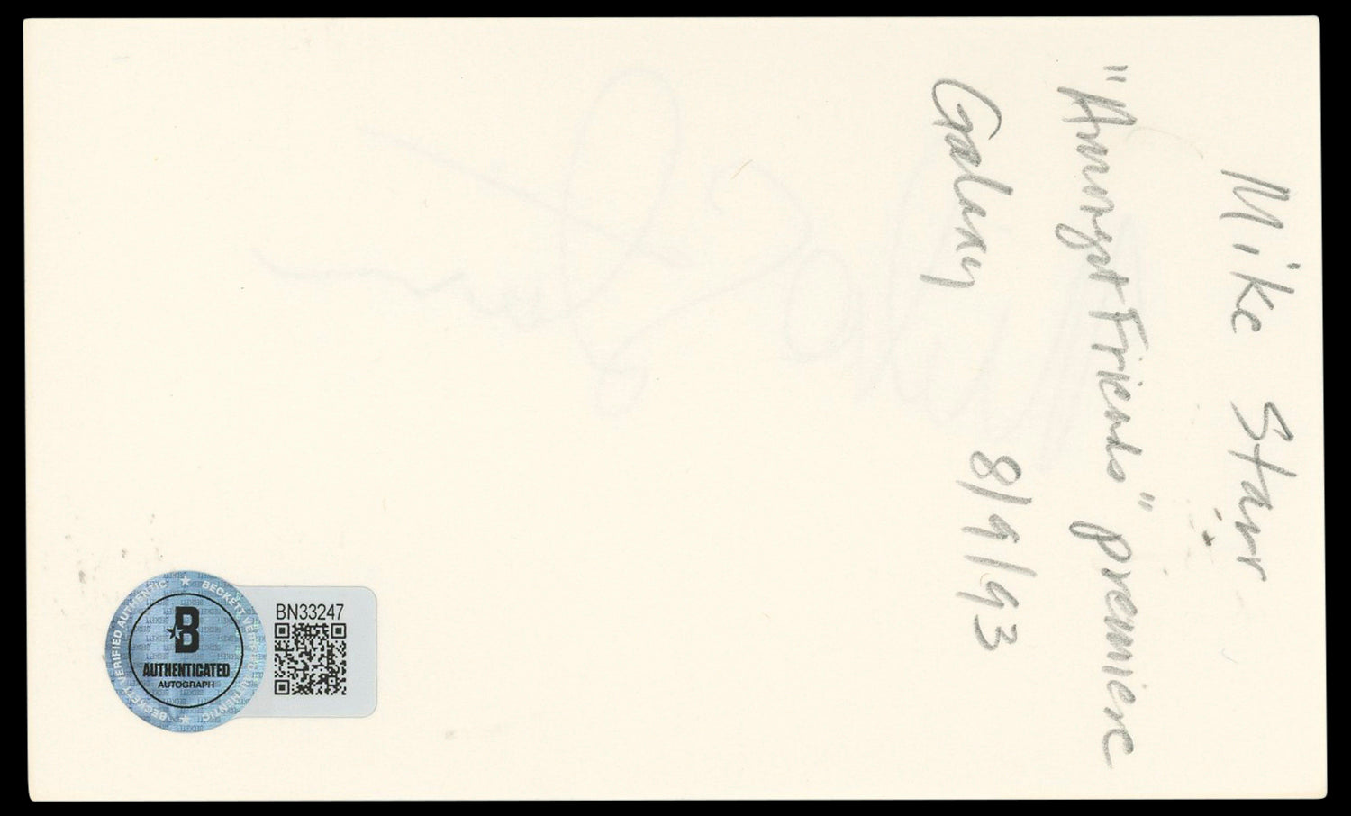 Mike Starr The Young and the Restless Signed 3x5 Index Card BAS #BN33247