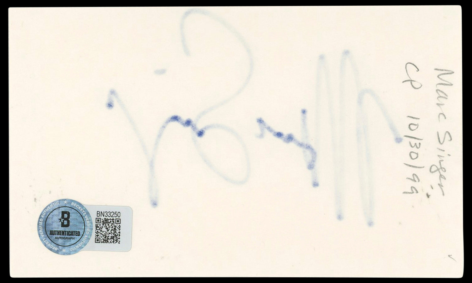 Marc Singer The Beastmaster Authentic Signed 3x5 Index Card BAS #BN33250
