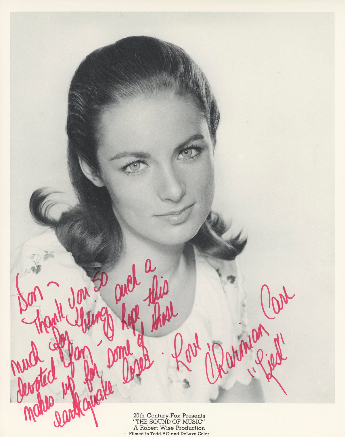Charmian Carr The Sound Of Music "Thank You" Signed 8x10 Photo BAS #BM03409