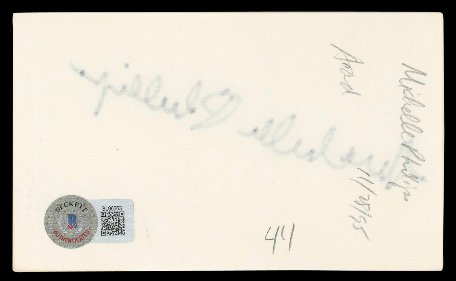 Michelle Phillips Valentino Authentic Signed 3x5 Index Card BAS #BL96363