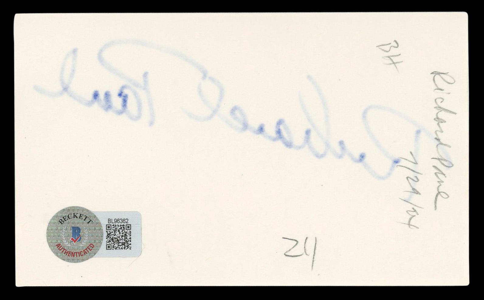 Richard Paul Murder, She Wrote Authentic Signed 3x5 Index Card BAS #BL96362