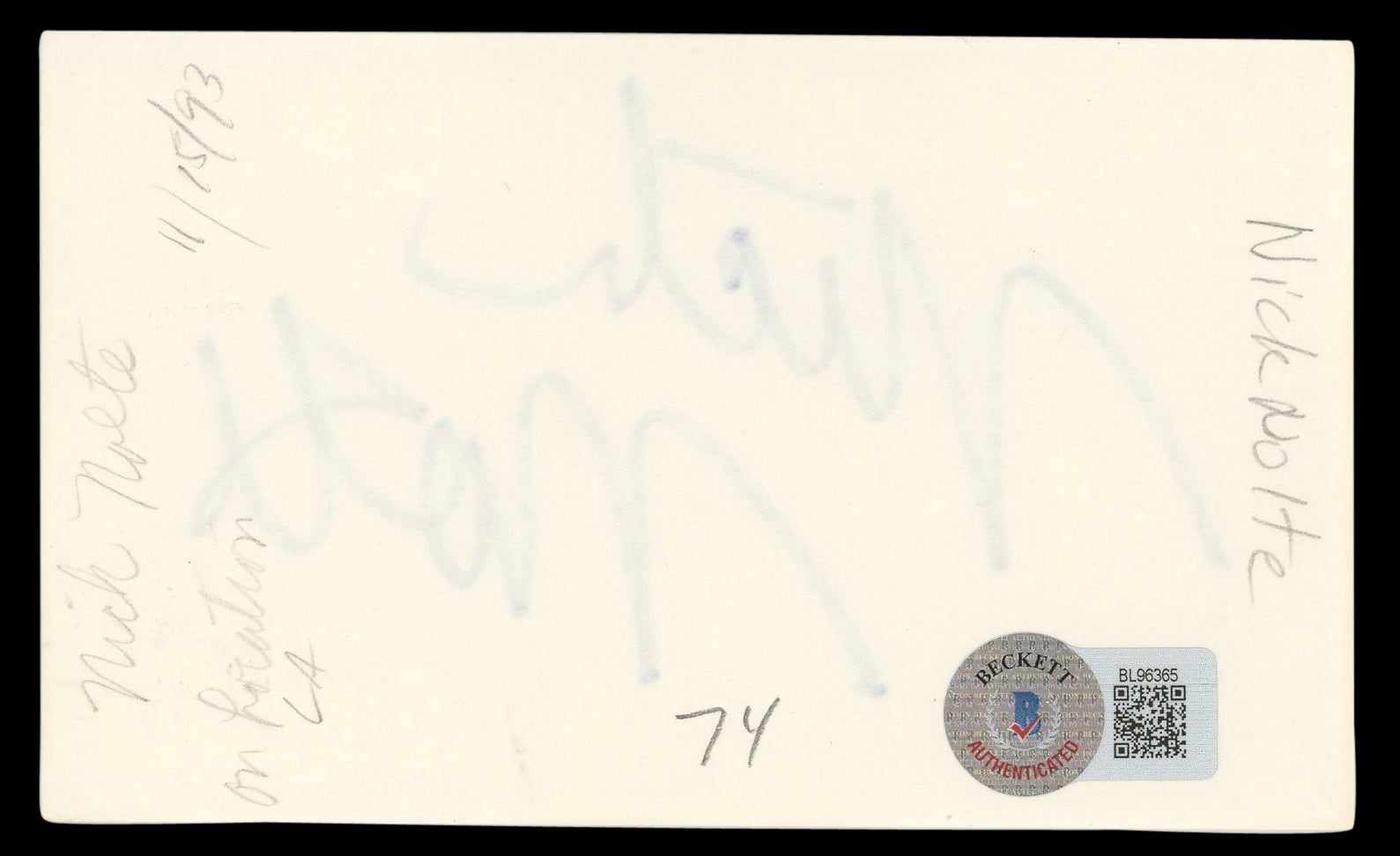 Nick Nolte A Walk in the Woods Authentic Signed 3x5 Index Card BAS #BL96365
