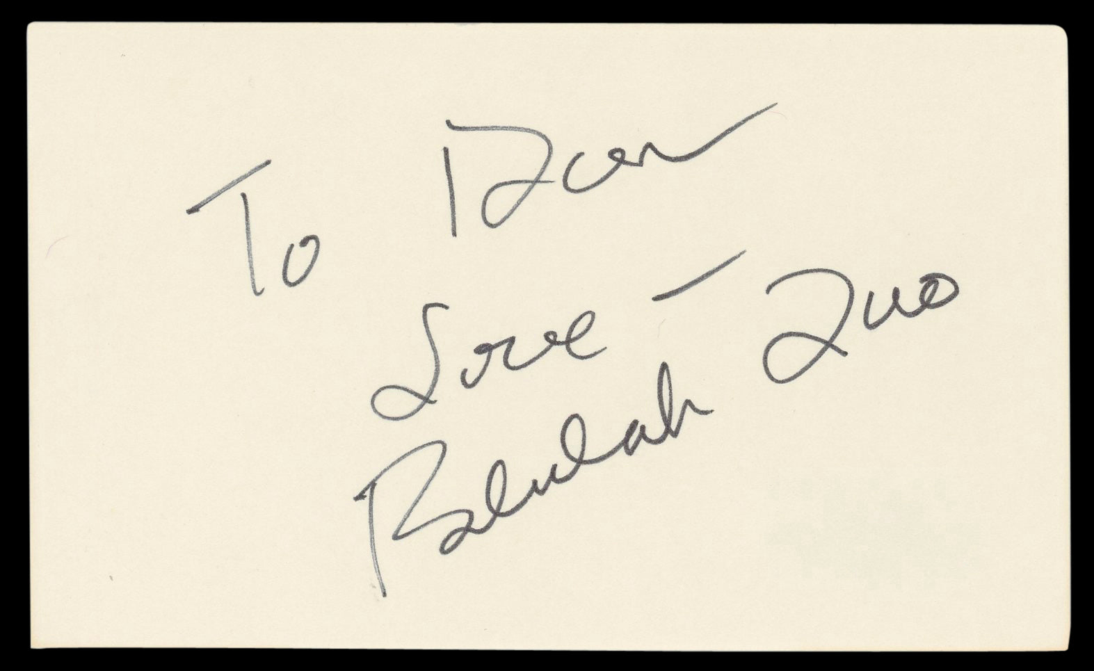 Beulah Quo Chinatown "To Don, love" Signed 3x5 Index Card BAS #BM57074