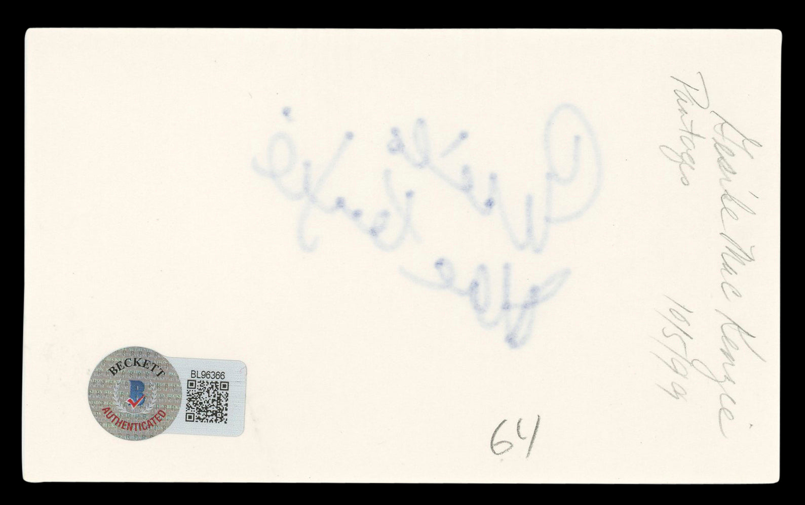 Gisele MacKenzie Your Hit Parade Authentic Signed 3x5 Index Card BAS #BL96366