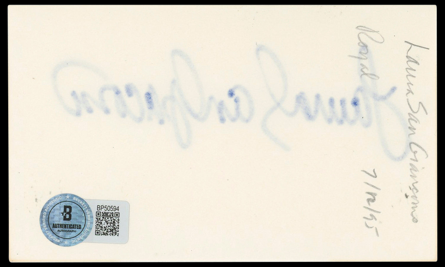 Laura San Giacomo Pretty Woman Authentic Signed 3x5 Index Card BAS #BP50594