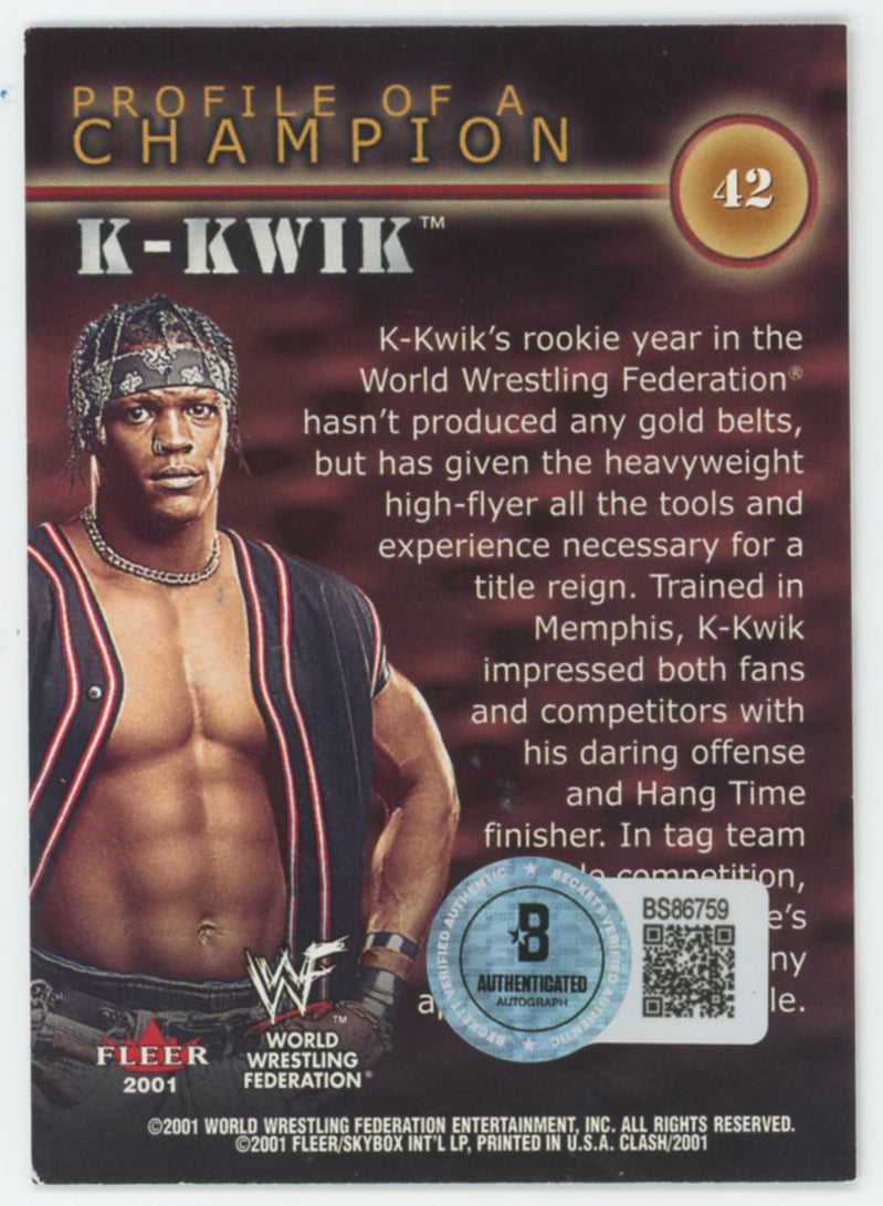 K-Kwik WWE Authentic Signed 2001 Fleer #42 Card BAS #BS86759