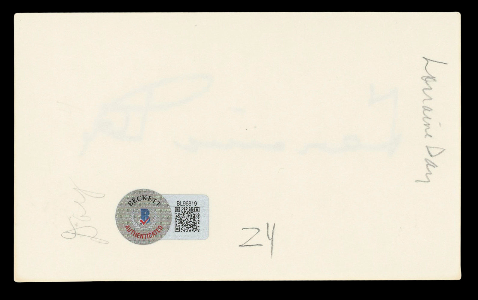 Laraine Day Foreign Correspondent Authentic Signed 3x5 Index Card BAS #BL96819