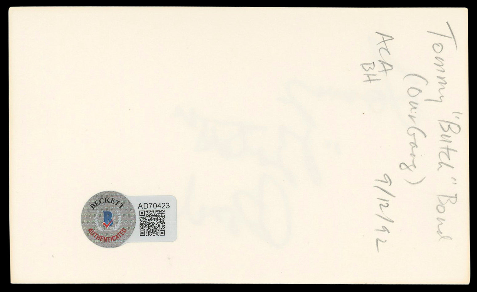 Tommy Bond The Little Rascals "Butch" Signed 3x5 Index Card BAS #AD70423