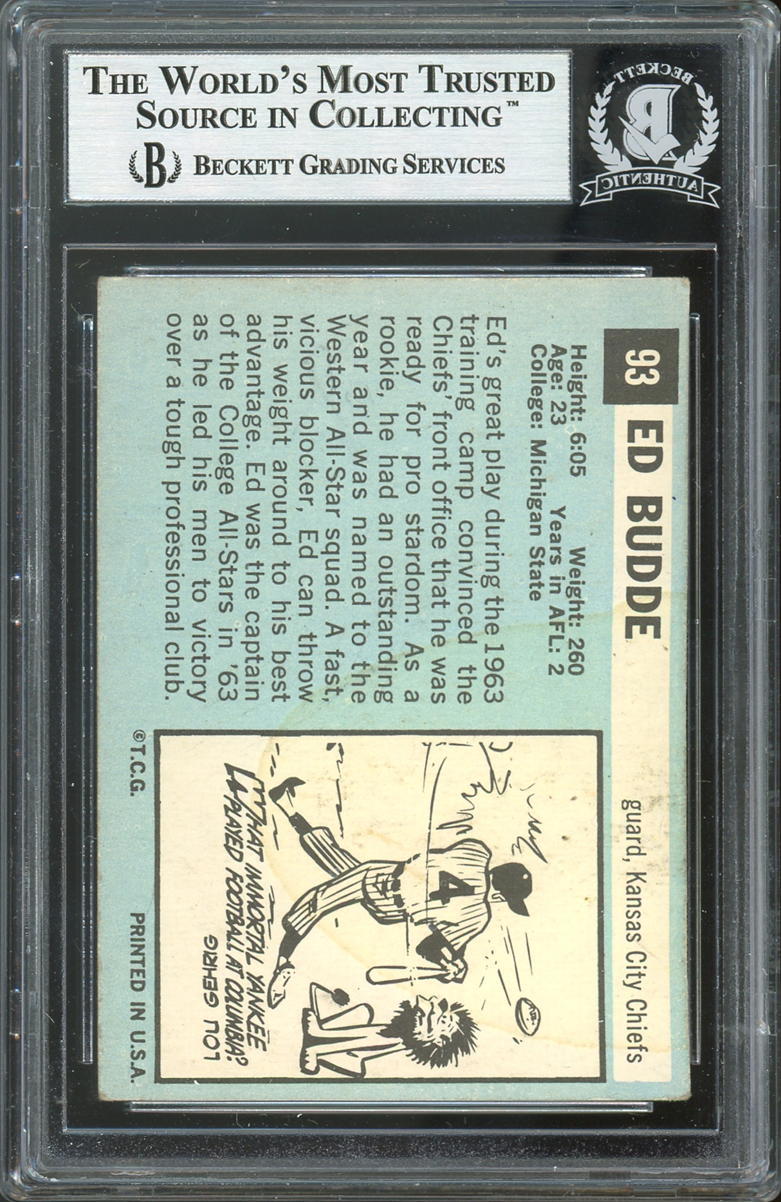 Chiefs Ed Budde Authentic Signed 1964 Topps #93 Card BAS Slabbed #28\2
5