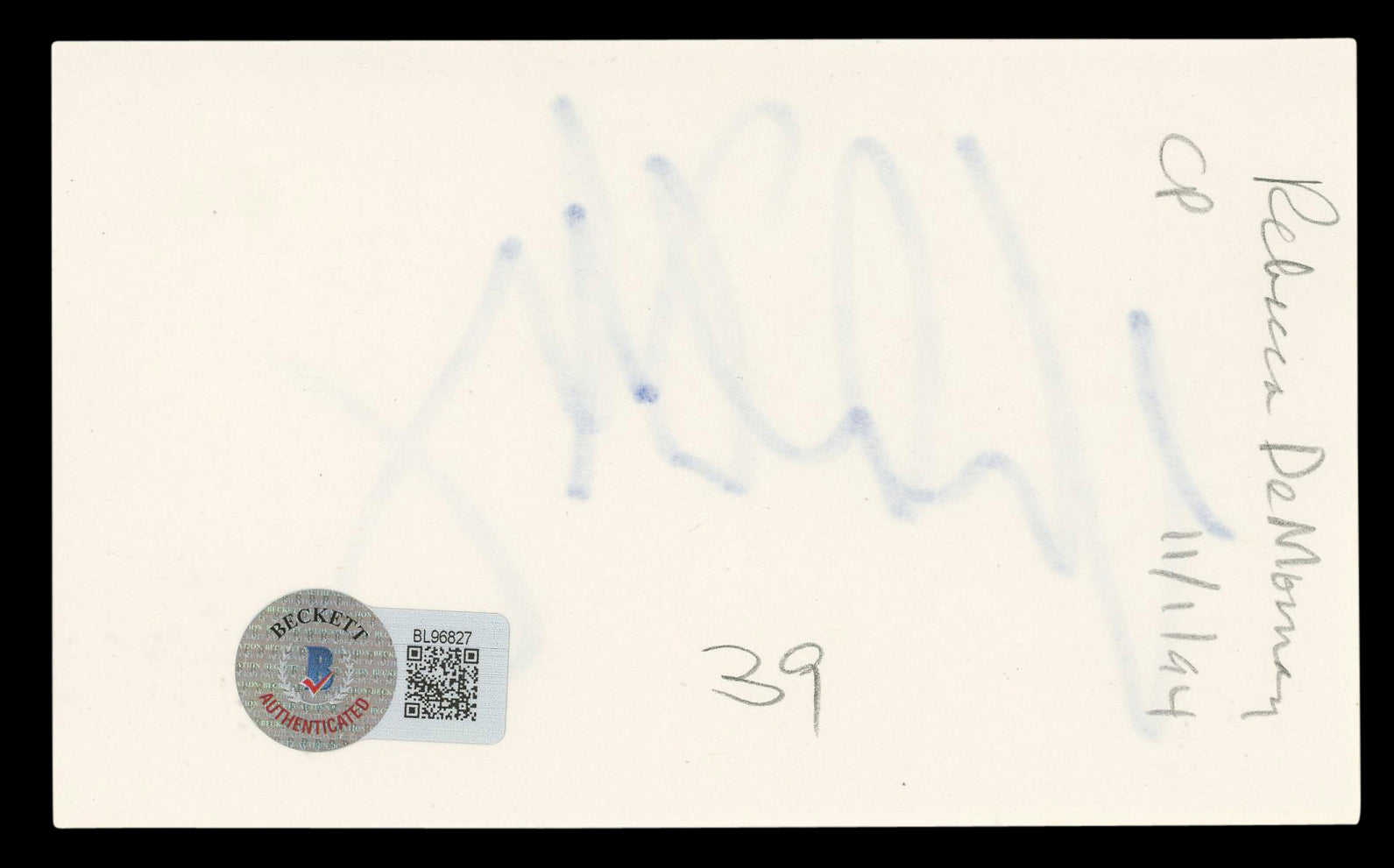 Rebecca De Mornay Risky Business Authentic Signed 3x5 Index Card BAS #BL96827