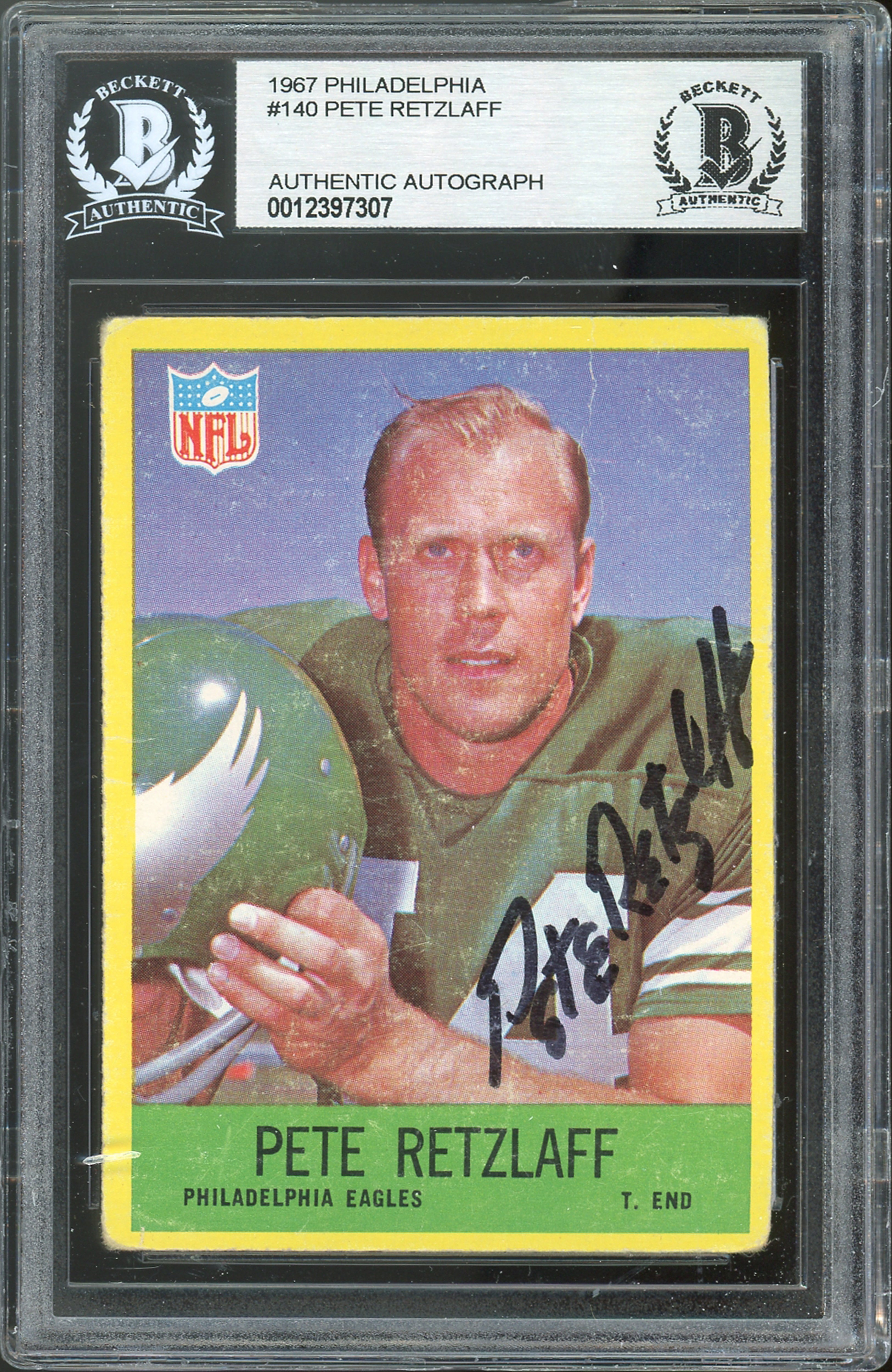 Eagles Pete Retzlaff Fly Eagles Fly Signed 1967 Philadelphia #140 Card BAS Slab