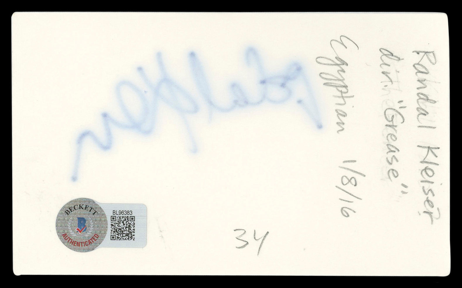 Randal Kleiser Grease Authentic Signed 3x5 Index Card Autographed BAS #BL96383