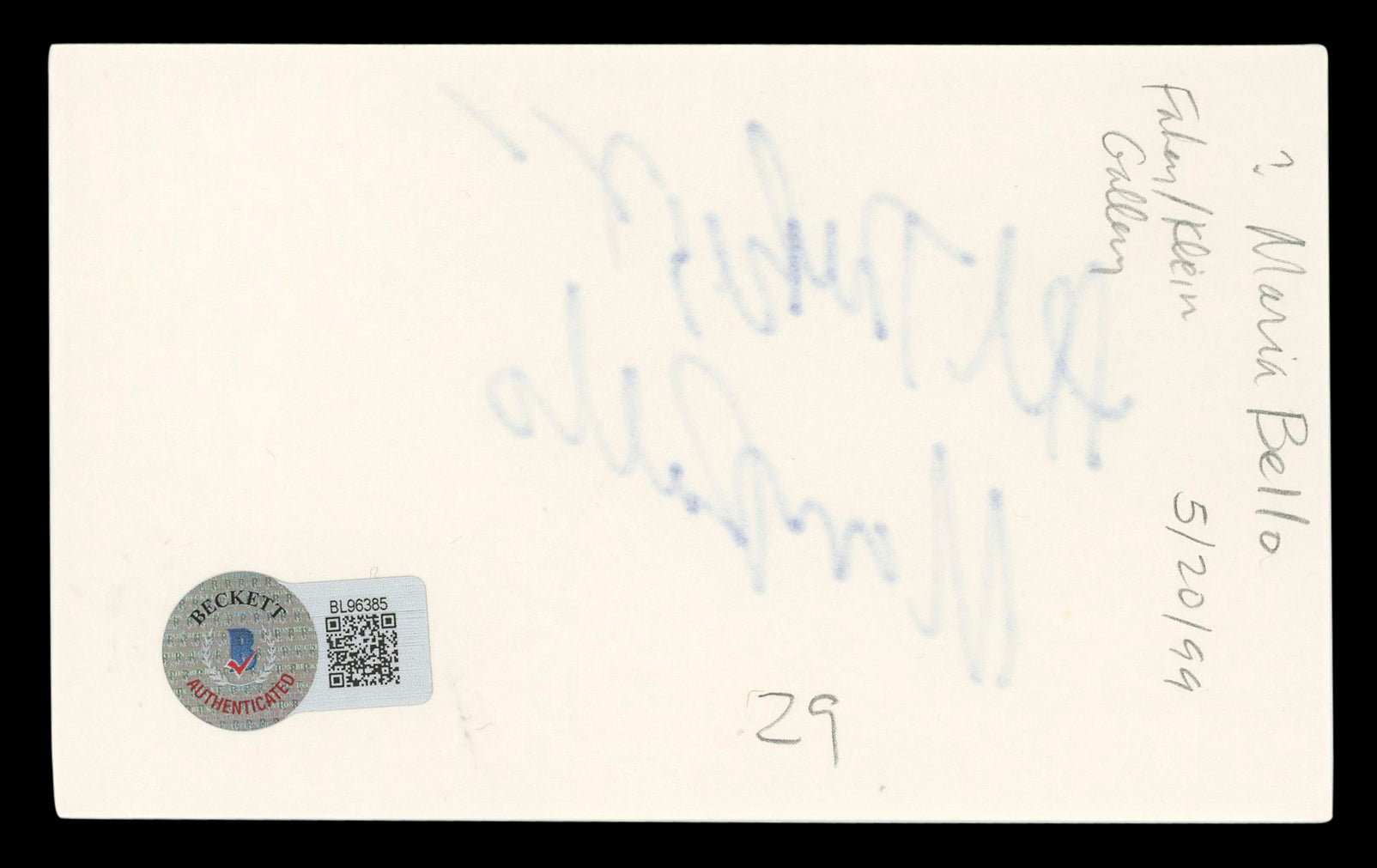 Maria Bello Permanent Midnight "All The Best" Signed 3x5 Index Card BAS #BL96385