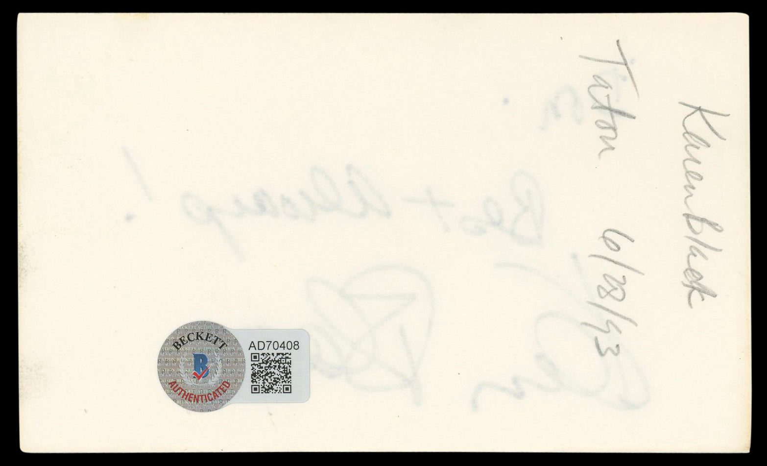Karen Black The Great Gatsby "Best Always!" Signed 3x5 Index Card BAS #AD70408