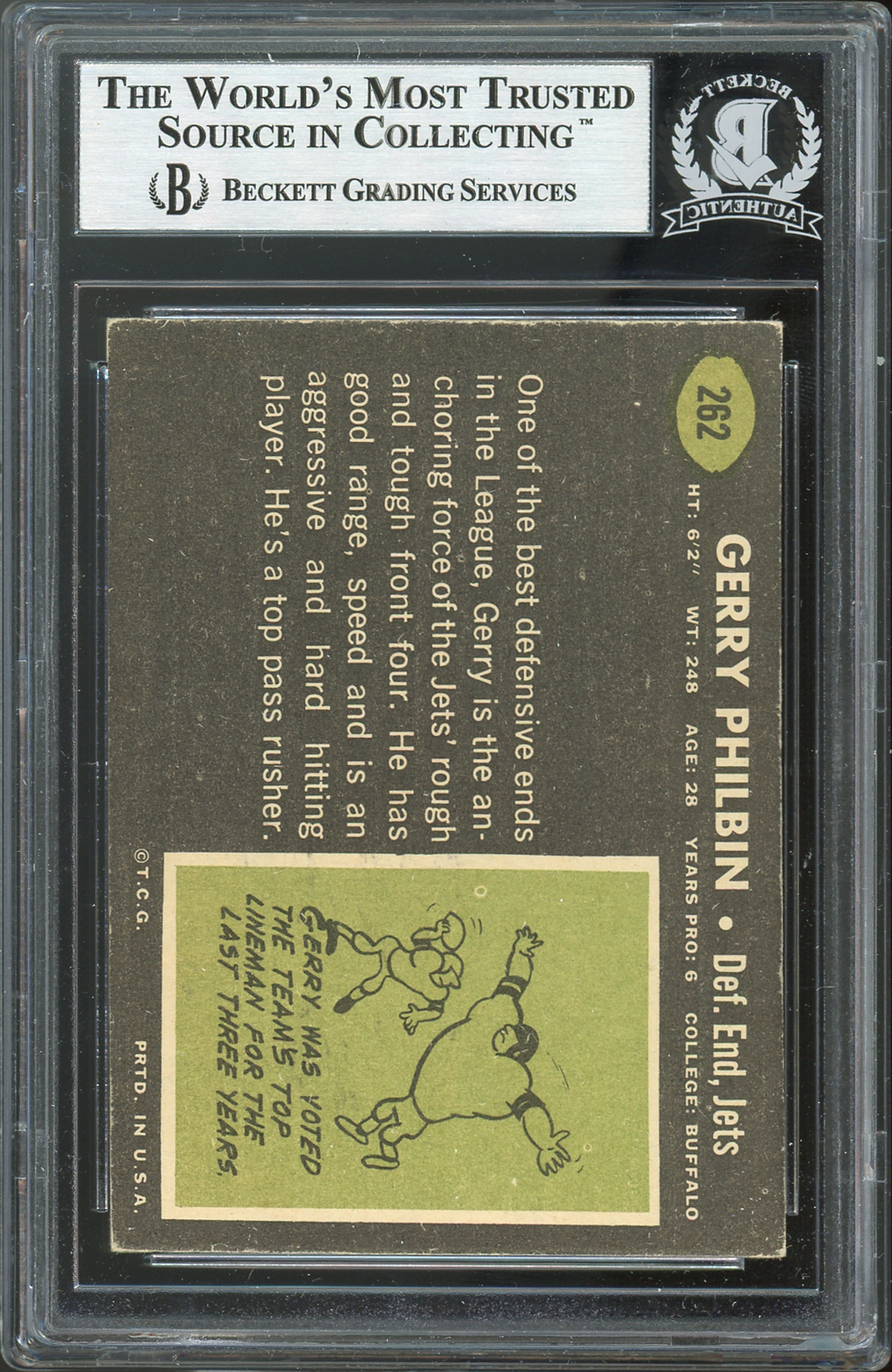 Jets Gerry Philbin Authentic Signed 1969 Topps #262 Card Autographed BAS Slabbed