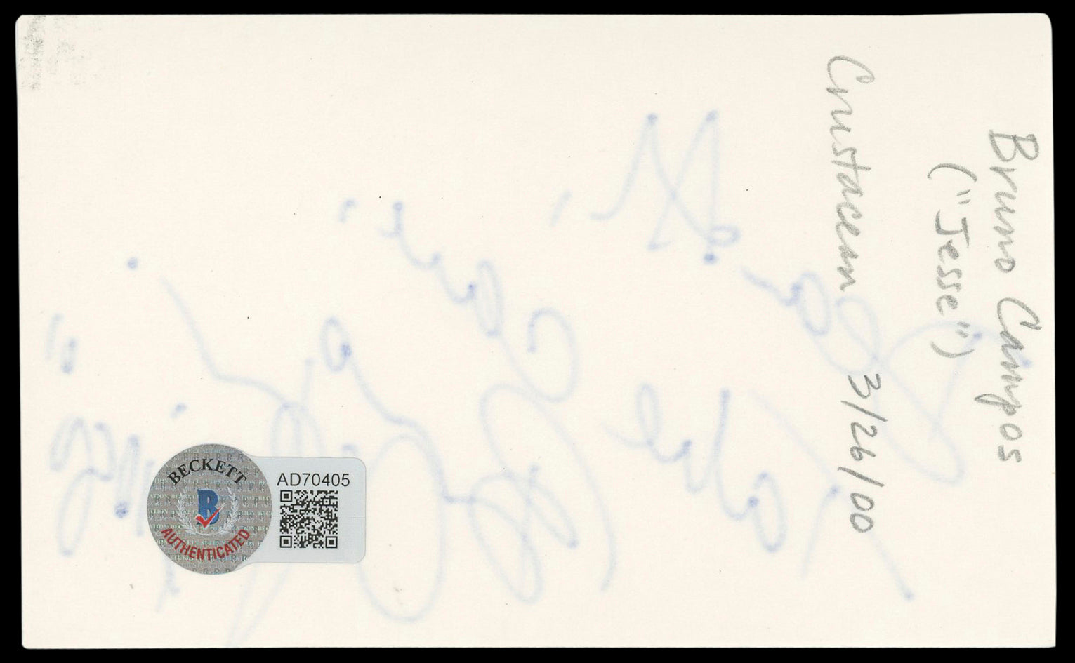 Bruno Campos Nip/Tuck "Dear Al, Take care" Signed 3x5 Index Card BAS #AD70405