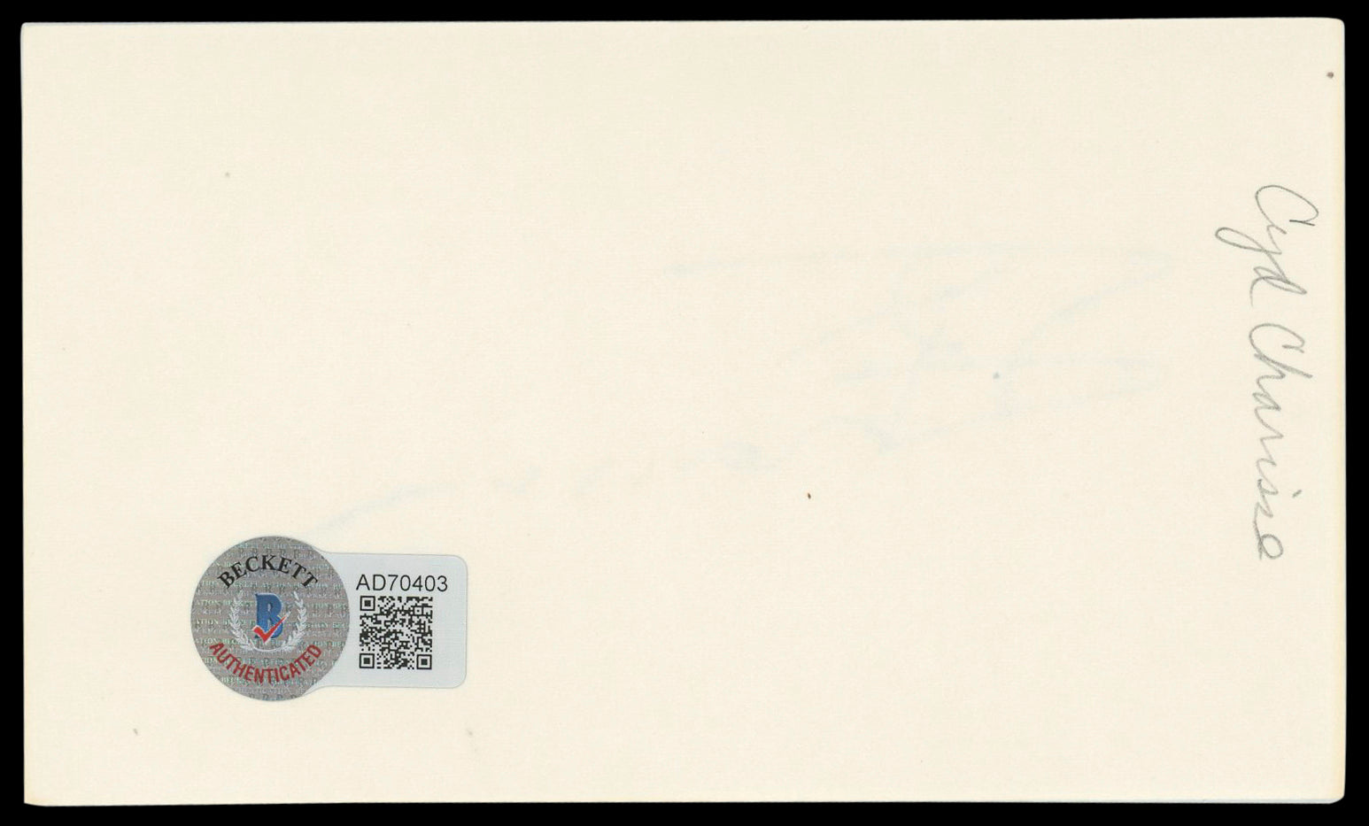 Cyd Charisse The Band Wagon Signed 3x5 Index Card Autographed BAS #AD70403