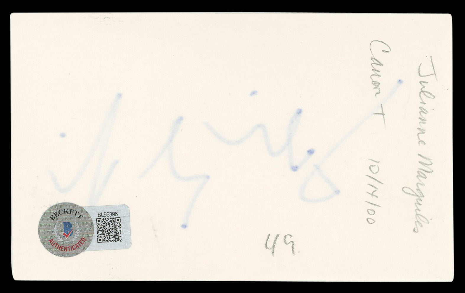 Julianna Margulies ER Authentic Signed 3x5 Index Card Autographed BAS #BL96396