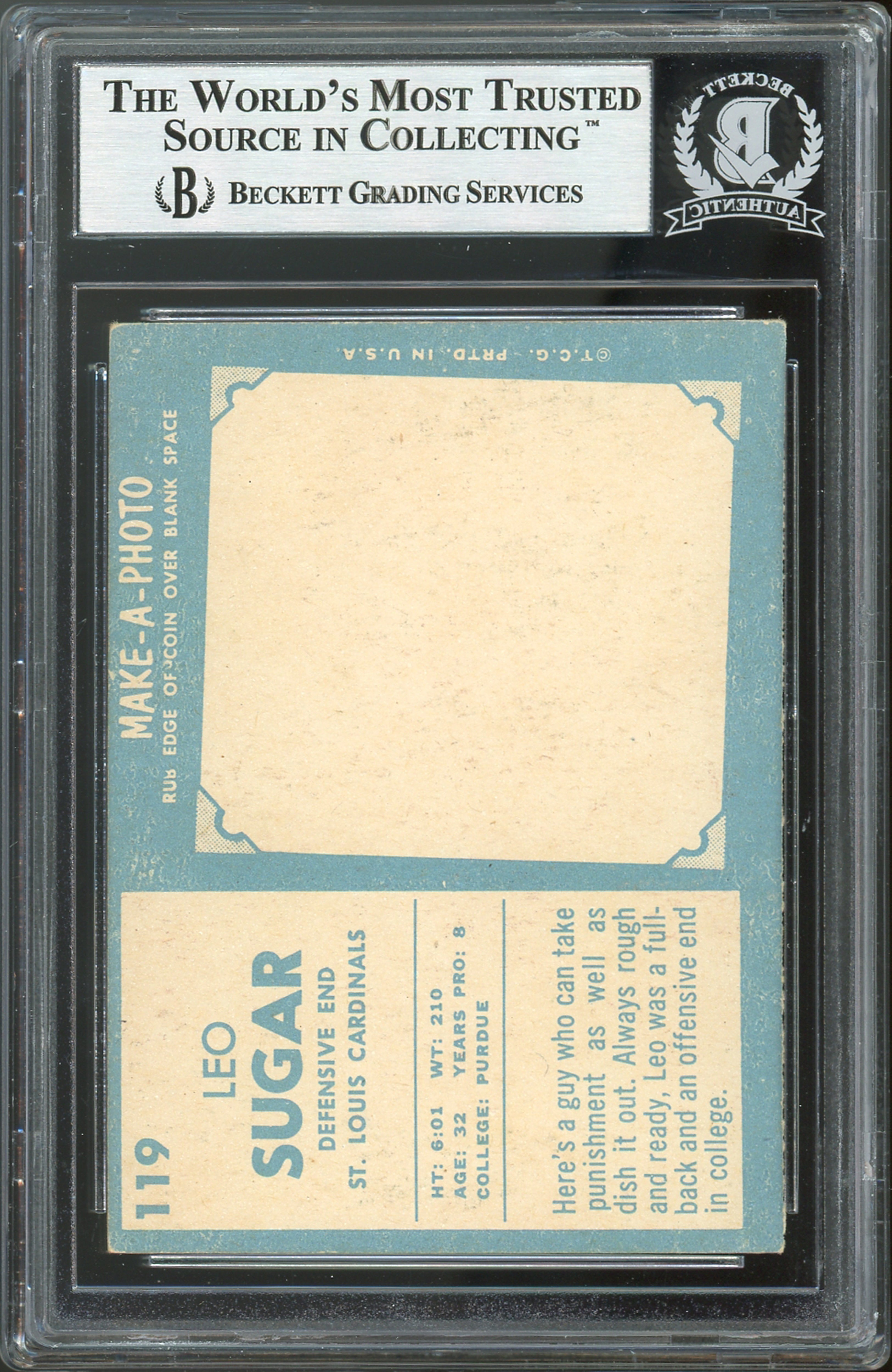 Cardinals Leo Sugar Authentic Signed 1961 Topps #119 Card BAS Slabbed