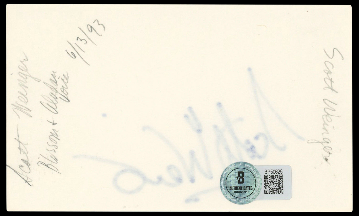 Scott Weinger Aladdin Authentic Signed 3x5 Index Card Autographed BAS #BP50625