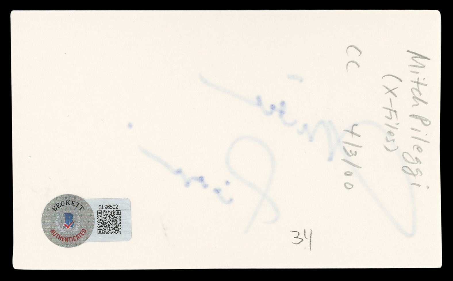 Mitch Pileggi The X-Files Authentic Signed 3x5 Index Card BAS #BL96502