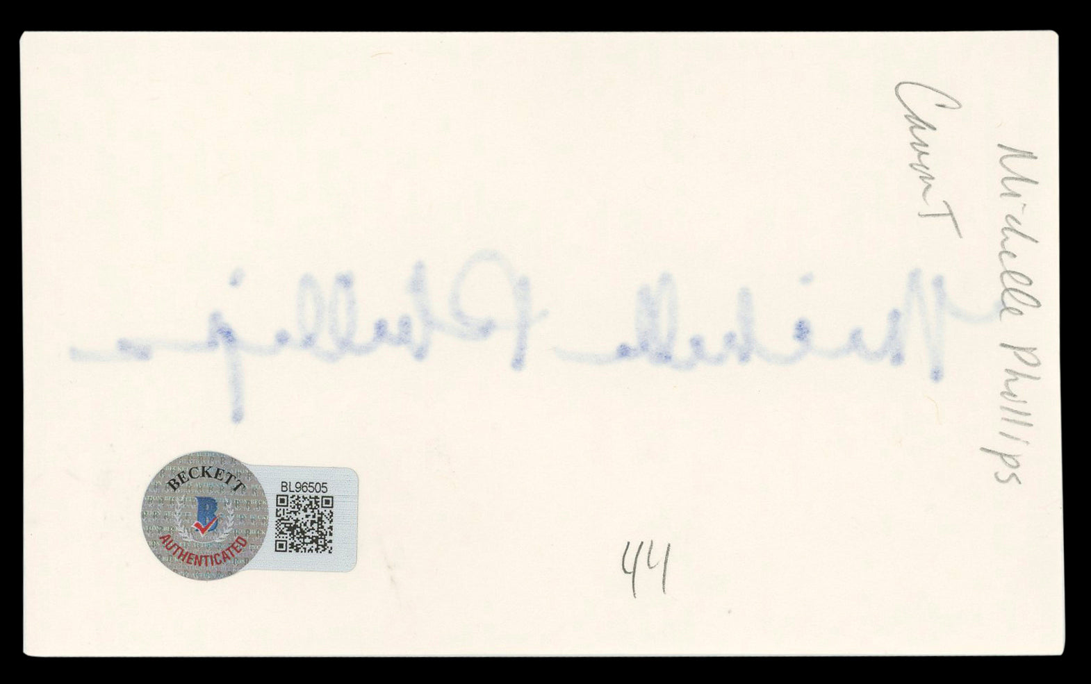 Michelle Phillips Knots Landing Authentic Signed 3x5 Index Card BAS #BL96505