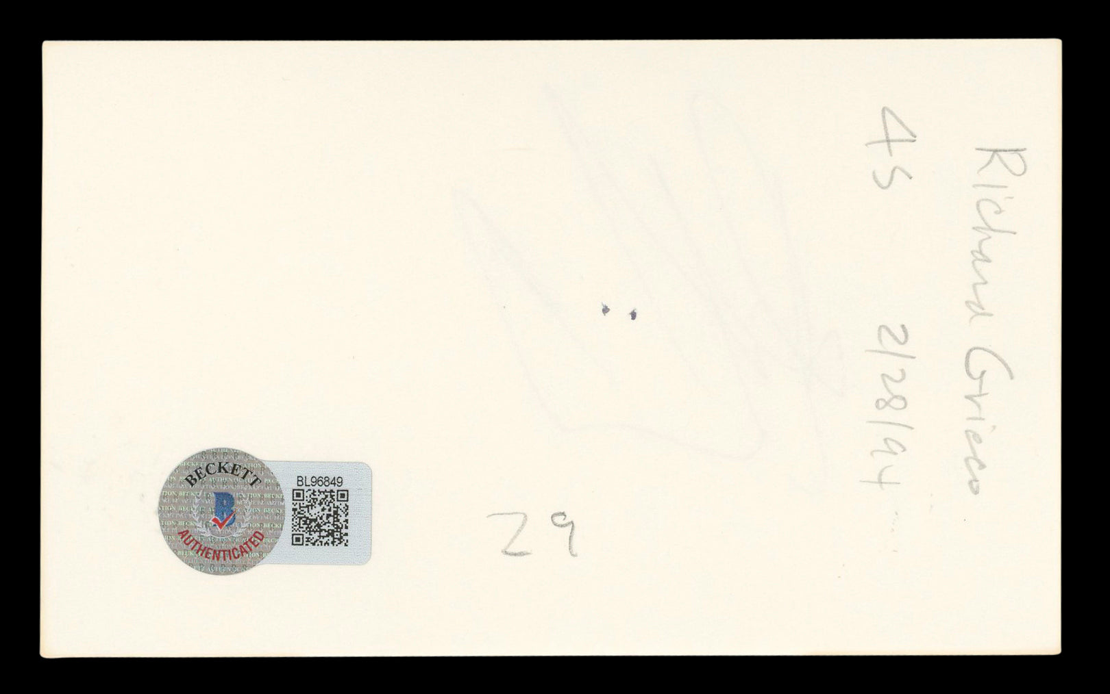 Richard Grieco If Looks Could Kill Authentic Signed 3x5 Index Card BAS #BL96849