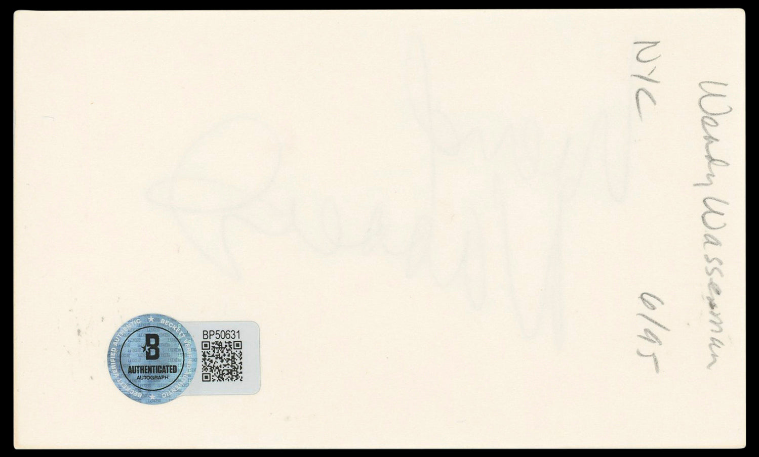 Wendy Wasserman Life with Mikey Authentic Signed 3x5 Index Card BAS #BP50631