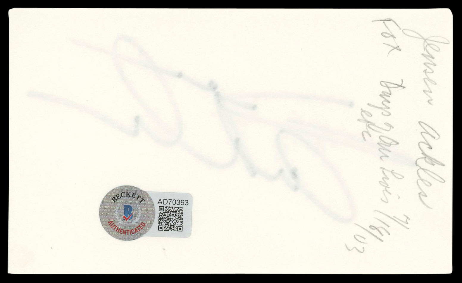 Jensen Ackles The Boys Authentic Signed 3x5 Index Card Autographed BAS #AD70393