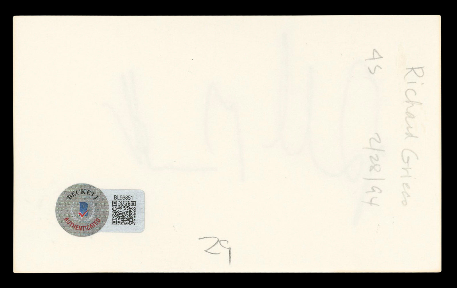 Richard Grieco If Looks Could Kill Authentic Signed 3x5 Index Card BAS #BL96851