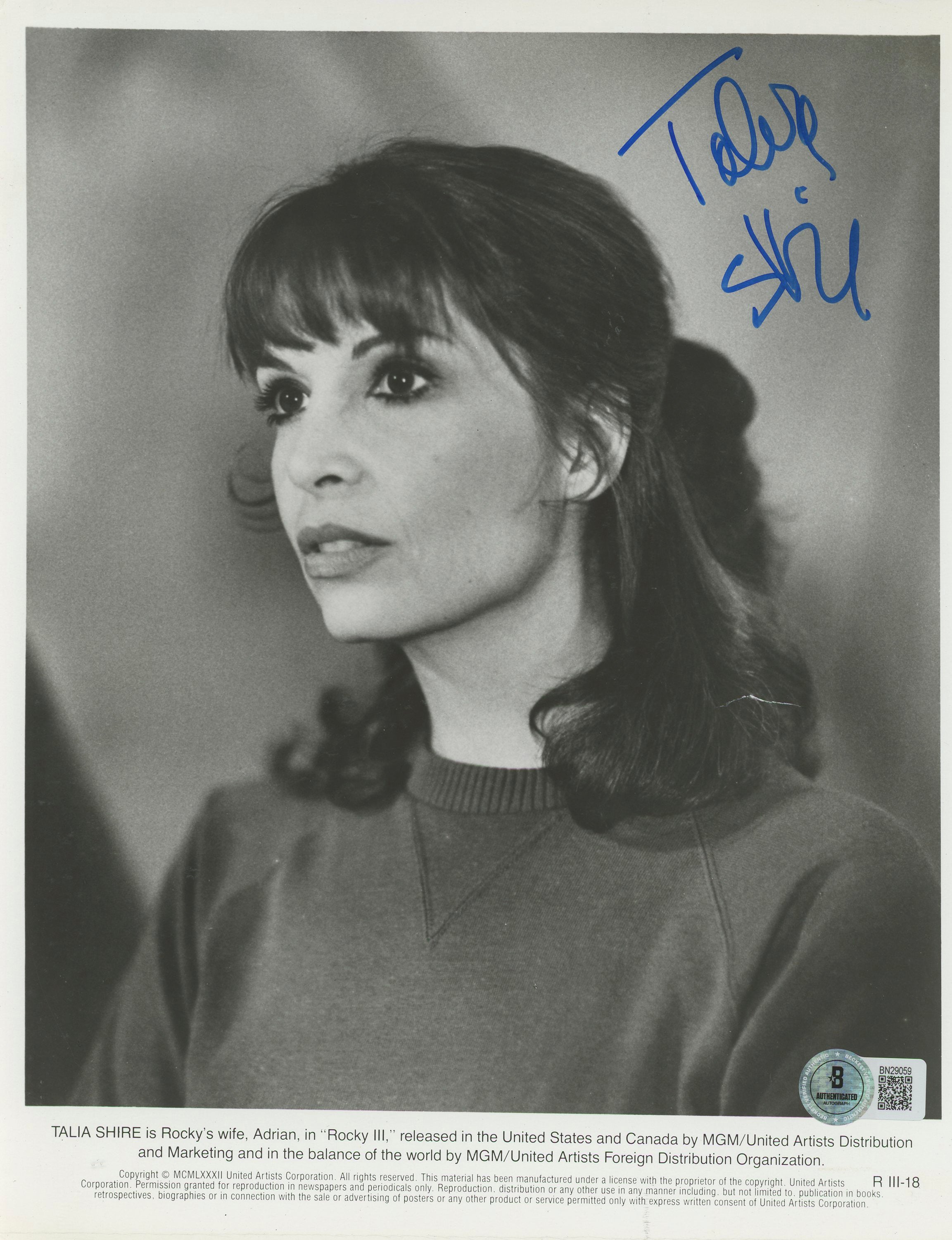 Talia Shire Rocky III Authentic Signed 8x10 Photo Autographed BAS #BN29059