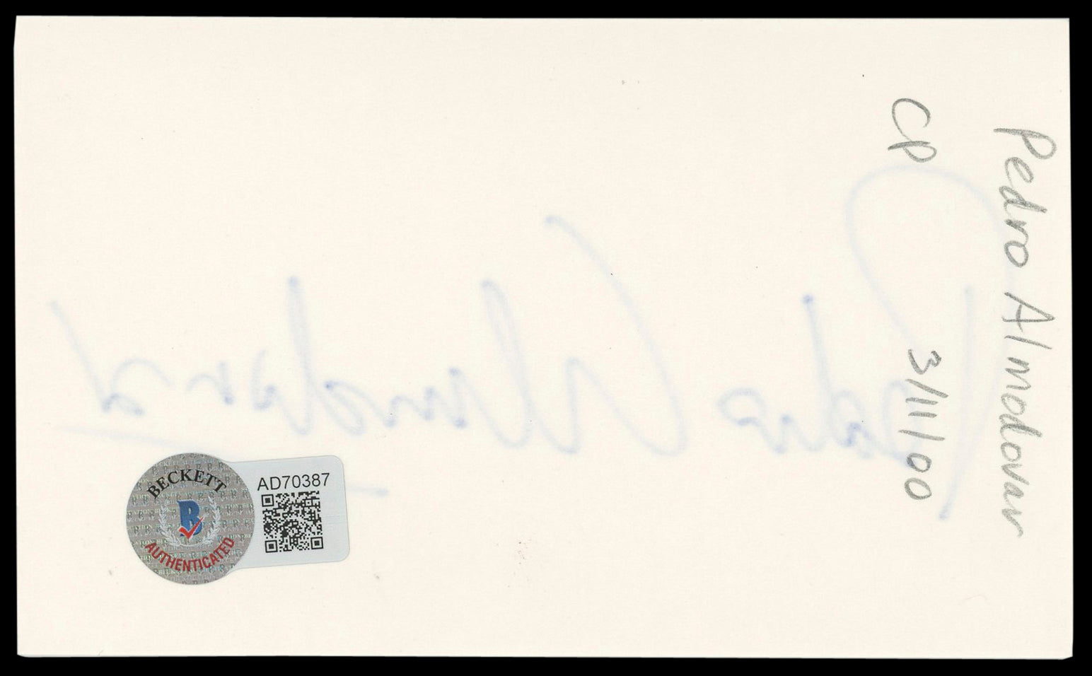 Pedro Almodóvar Strange Way of Life Signed 3x5 Index Card BAS #AD70387