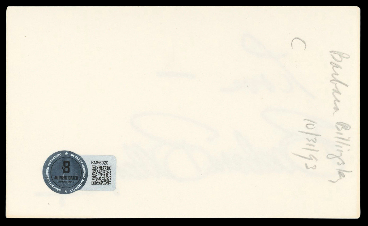 Barbara Billingsley Leave It to Beaver "Love" Signed 3x5 Index Card BAS #BM56920
