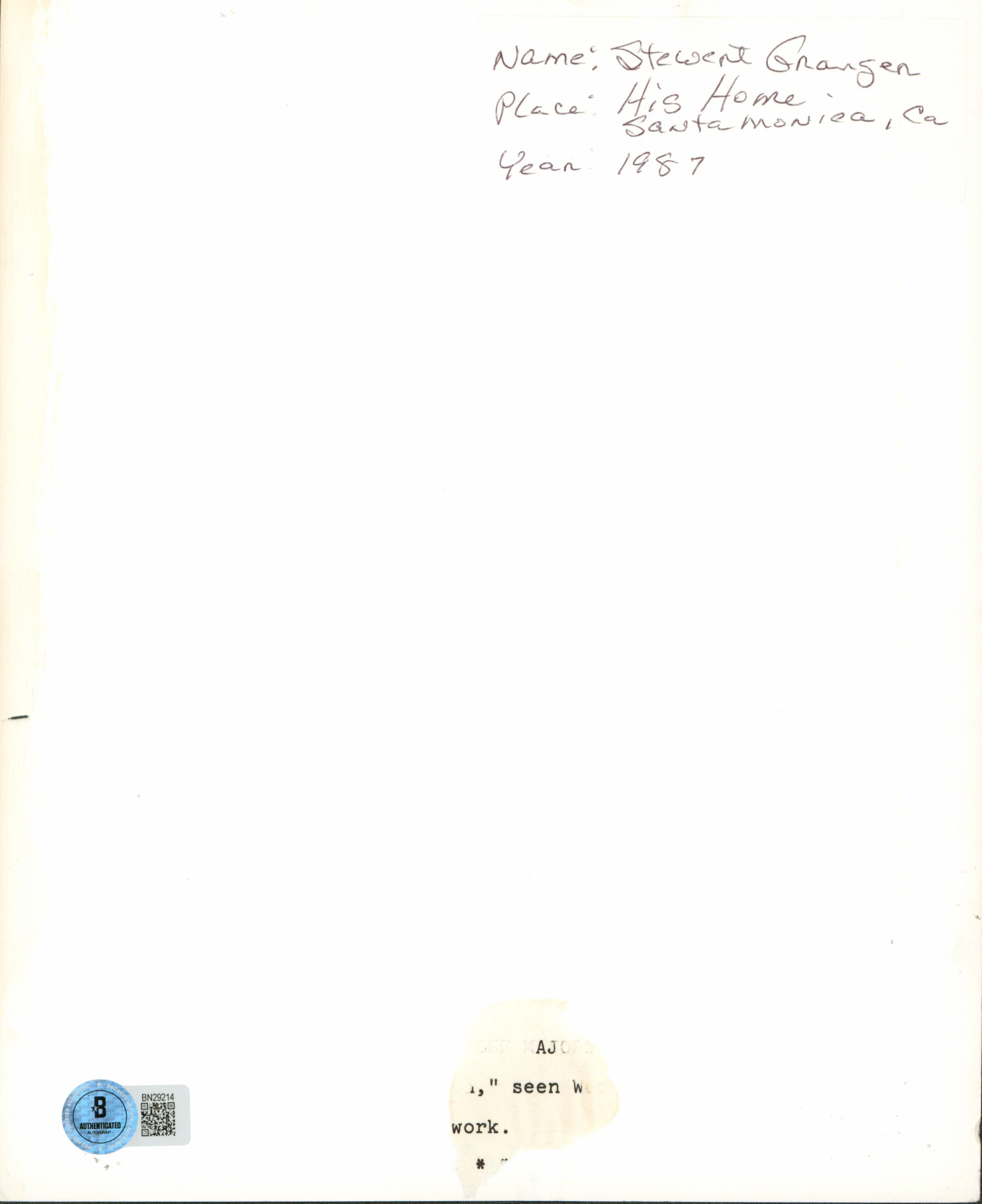 Stewart Granger Scaramouche "Best Wishes Florence" Signed 8x10 Photo BAS BN29214