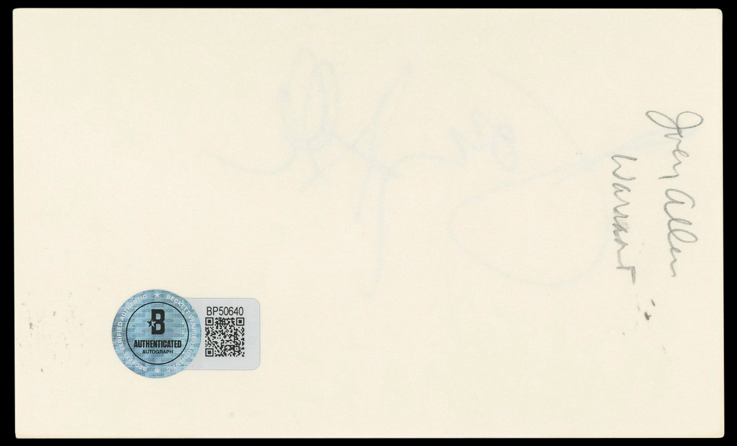 Joey Allen Warrant Authentic Signed 3x5 Index Card Autographed BAS #BP50640
