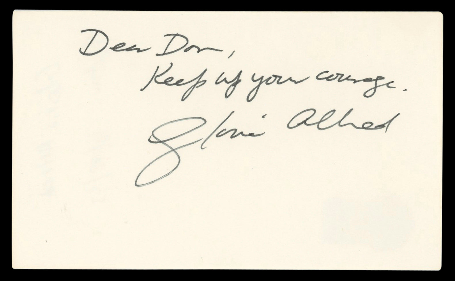 Gloria Allred activist Authentic Signed 3x5 Index Card BAS #BM56923