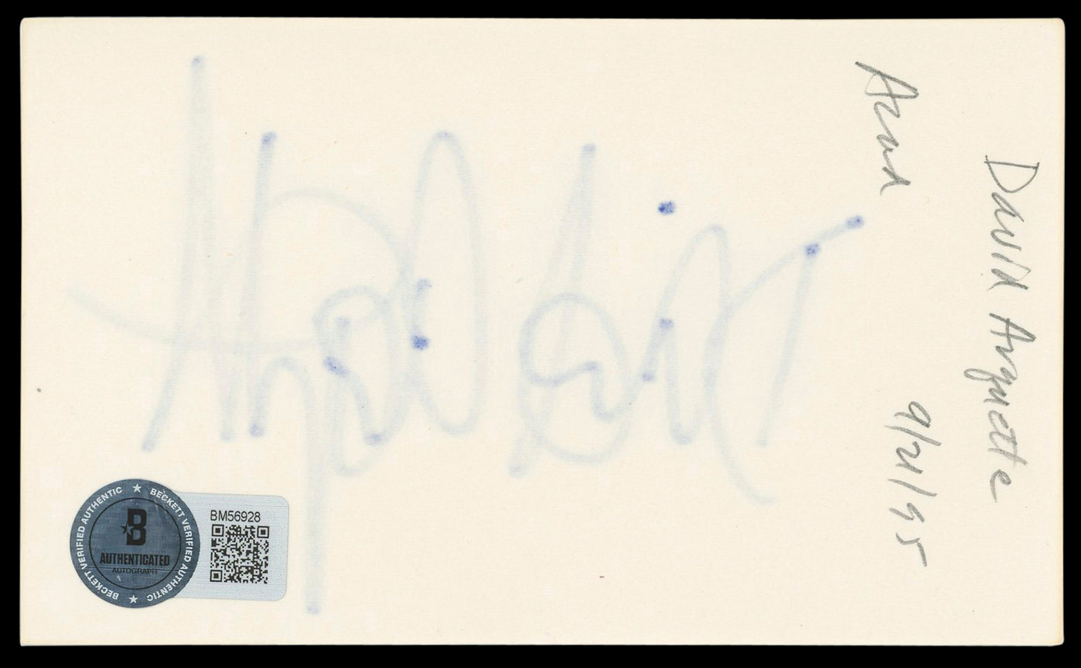 David Arquette Scream Authentic Signed 3x5 Index Card Autographed BAS #BM56928