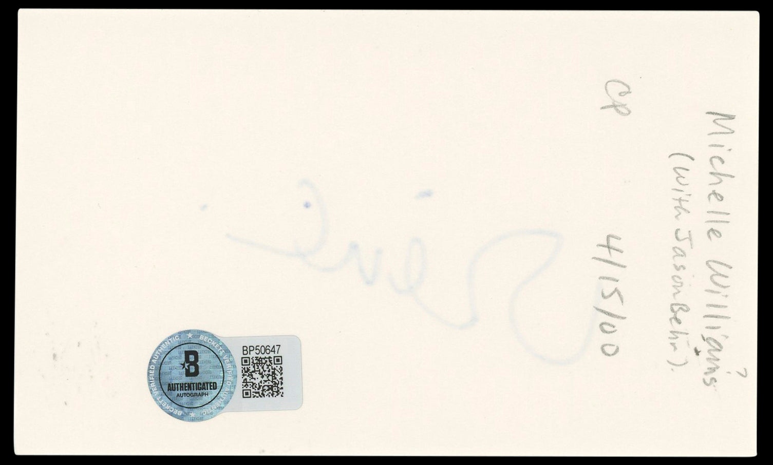 Michelle Williams Dawson's Creek Authentic Signed 3x5 Index Card BAS #BP50647