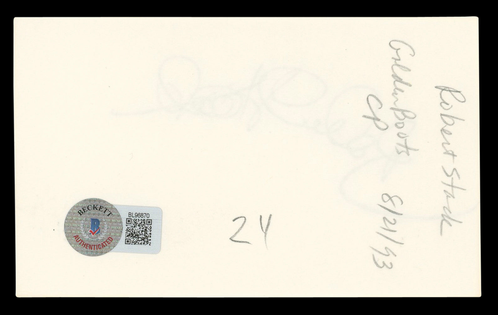 Robert Stack Airplane! Authentic Signed 3x5 Index Card Autographed BAS #BL96870