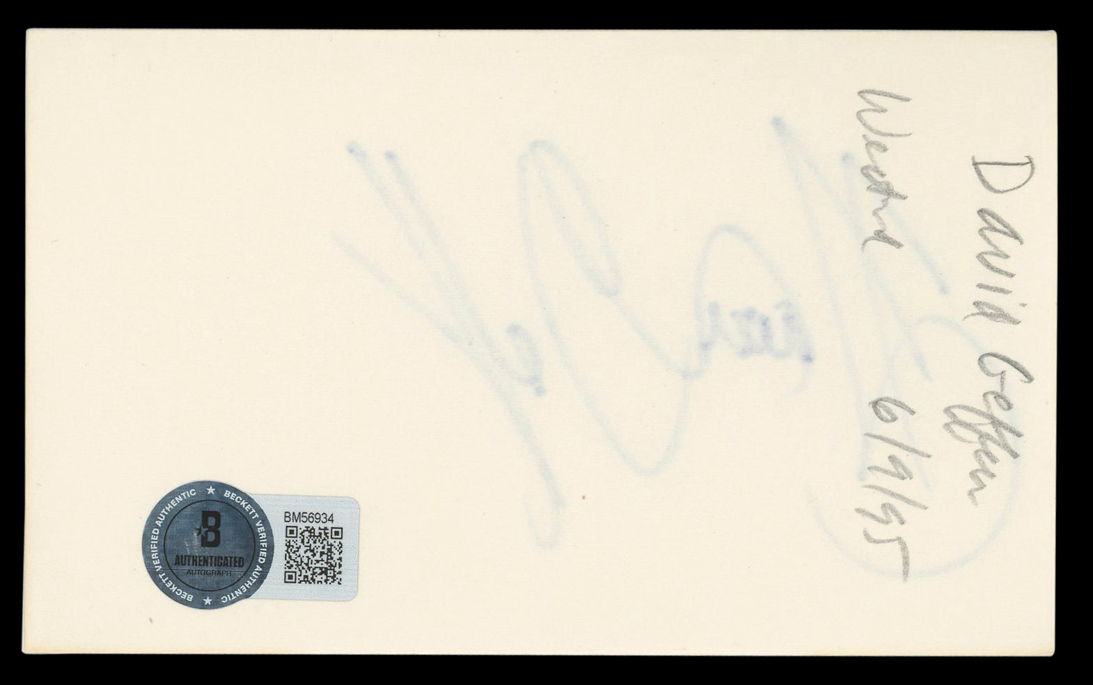 David Geffen Authentic Signed 3x5 Index Card Autographed BAS #BM56934