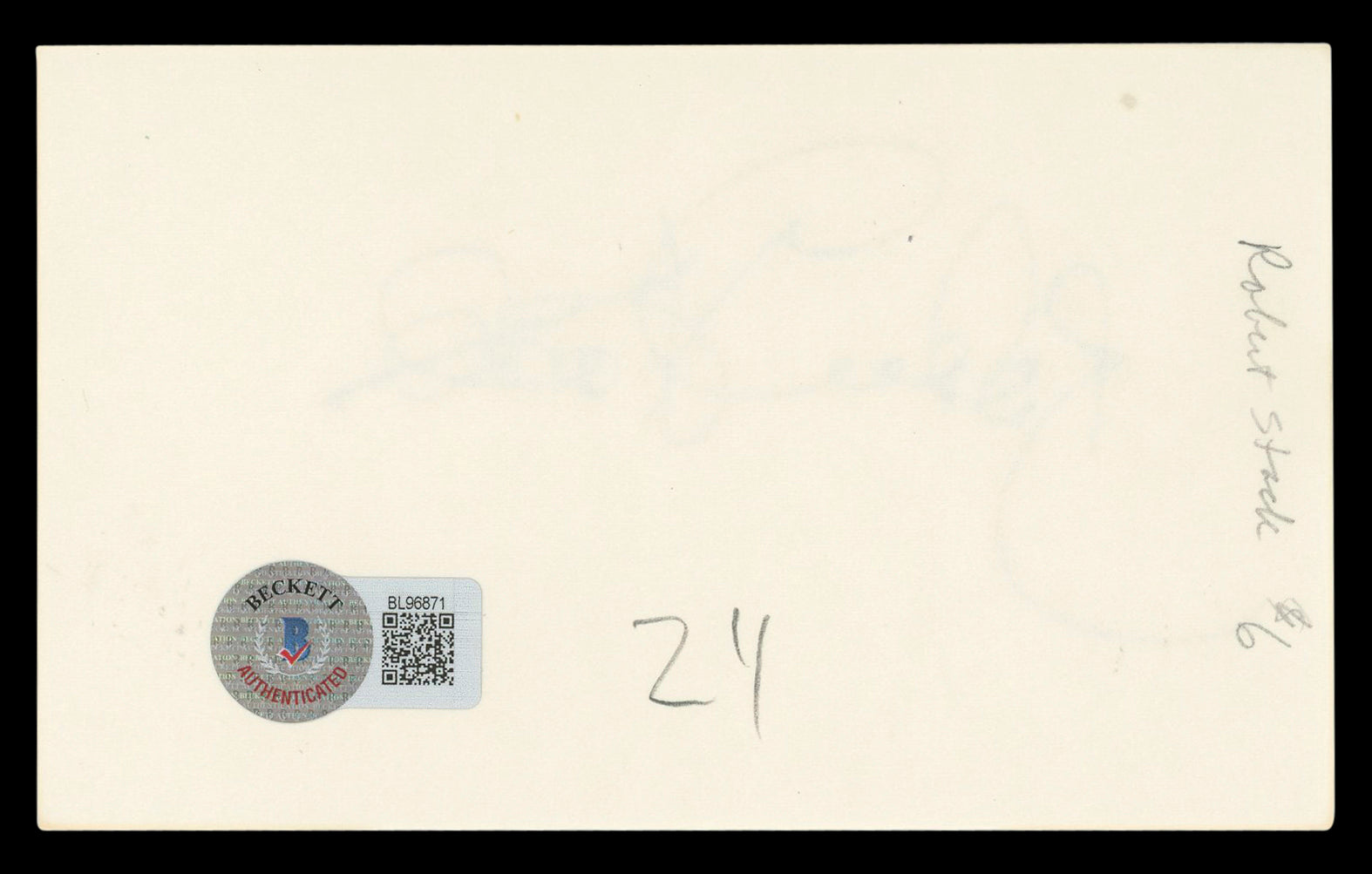 Robert Stack Airplane! Authentic Signed 3x5 Index Card Autographed BAS #BL96871