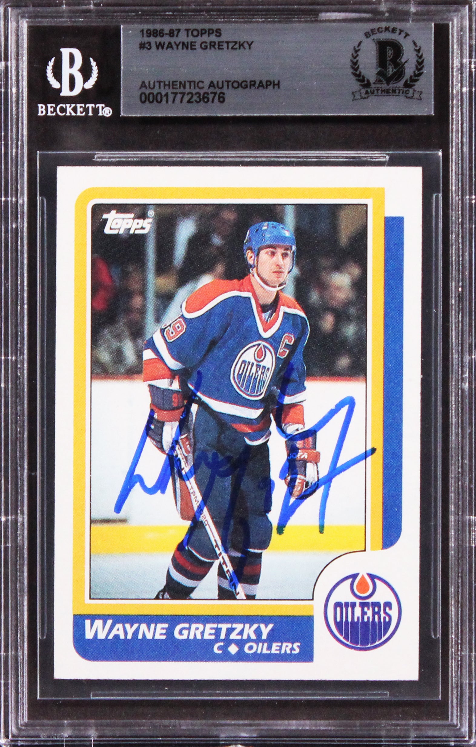 Oilers Wayne Gretzky Authentic Signed 1986 Topps #3 Card Autographed BAS Slabbed