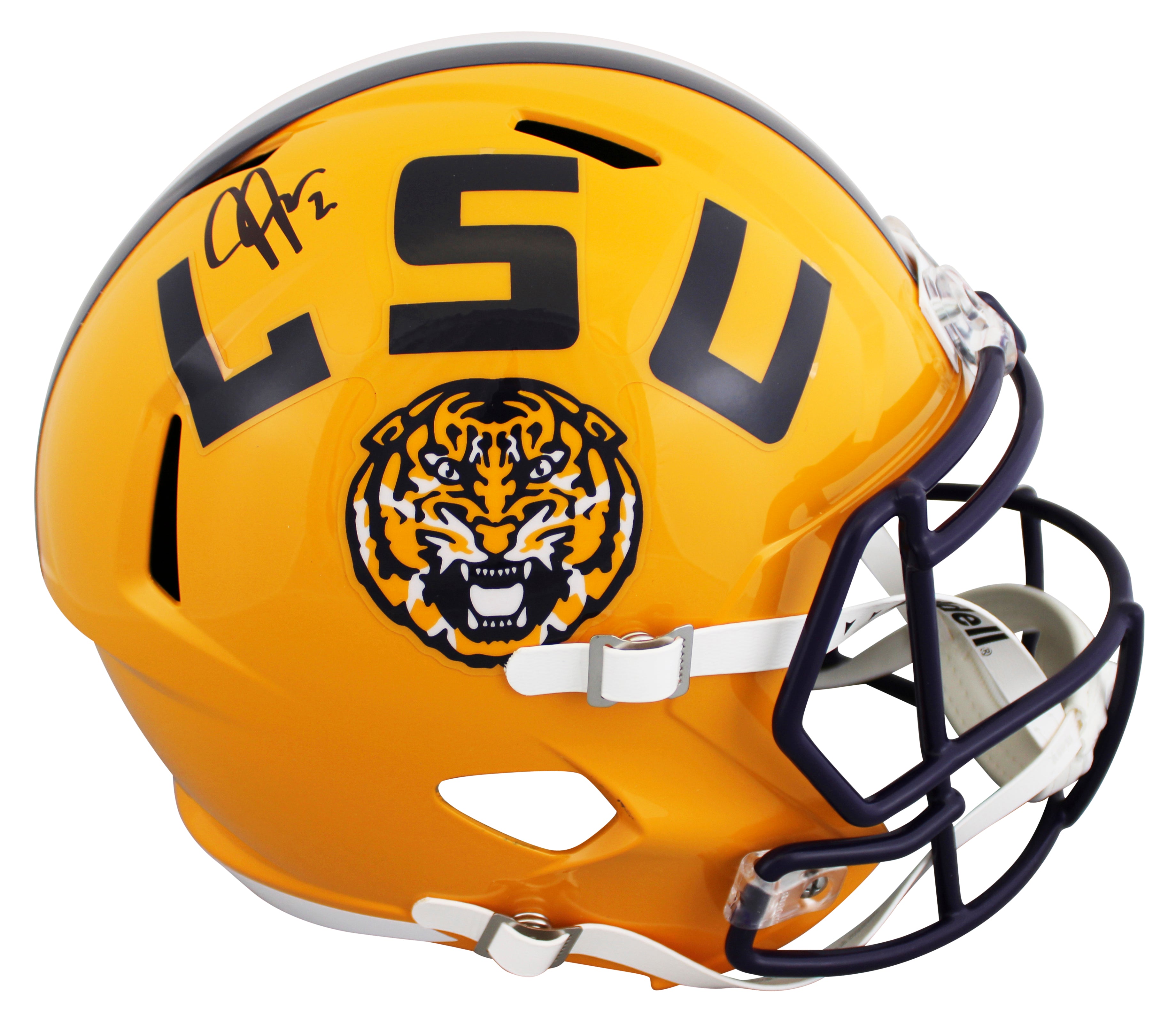 LSU Justin Jefferson Signed Yellow Full Size Speed Rep Helmet W/ Case BAS Wit